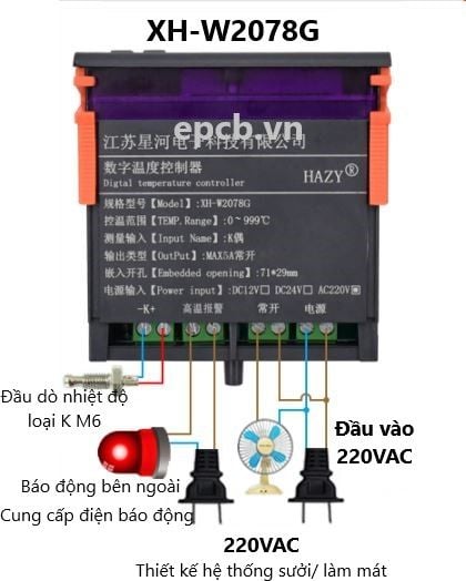 Bộ điều khiển nhiệt độ 0 ~ 999°C hiển thị led 7 đoạn XH-W2078