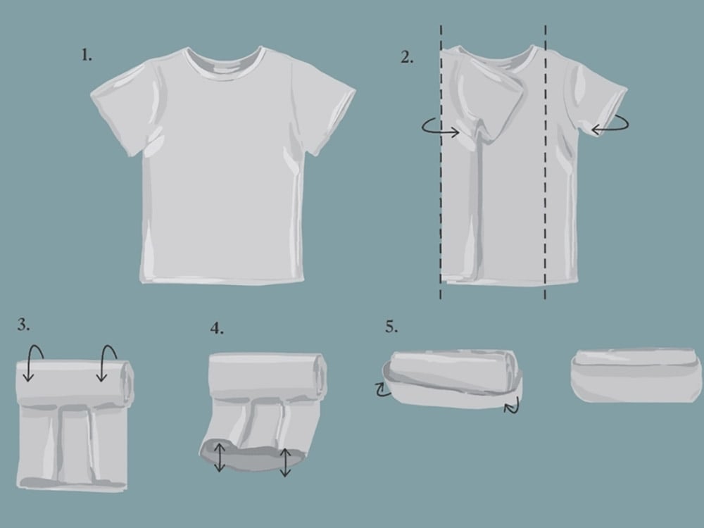 Cách gấp áo polo cuộn tròn theo kiểu quân đội (Burrito Fold)