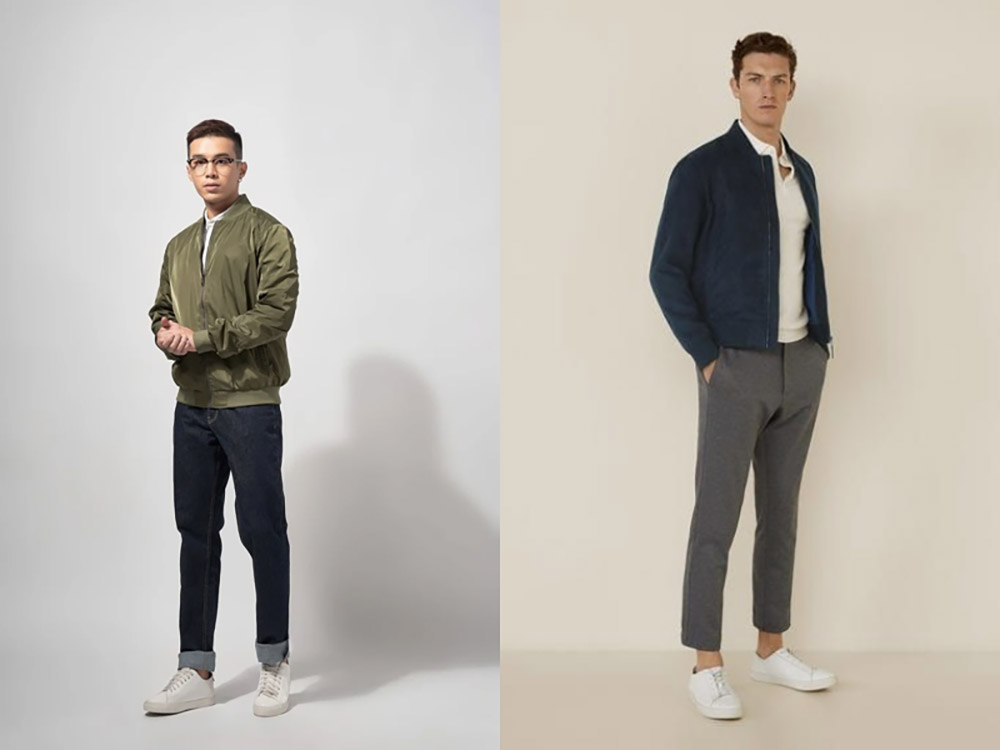 Phối giày thể thao trắng cùng áo bomber – Phong cách bụi bặm, ngầu chất cho phái mạnh