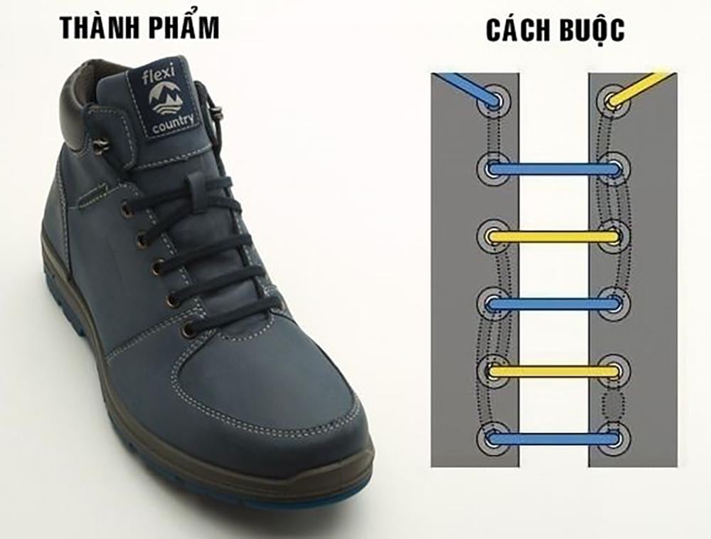 Cách buộc dây giày 5 lỗ theo kiểu ngang cơ bản