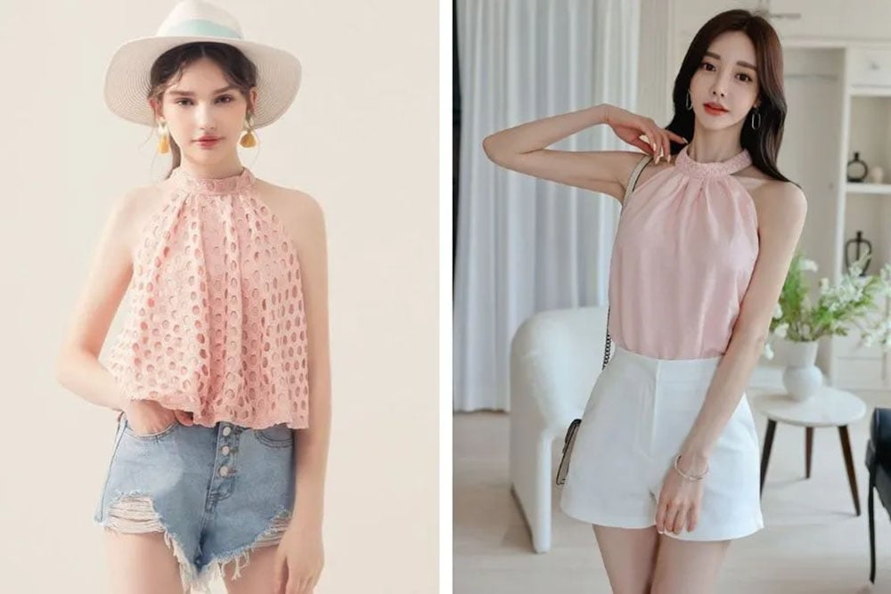 Quần short lưng cao kết hợp cùng áo kiểu cổ yếm