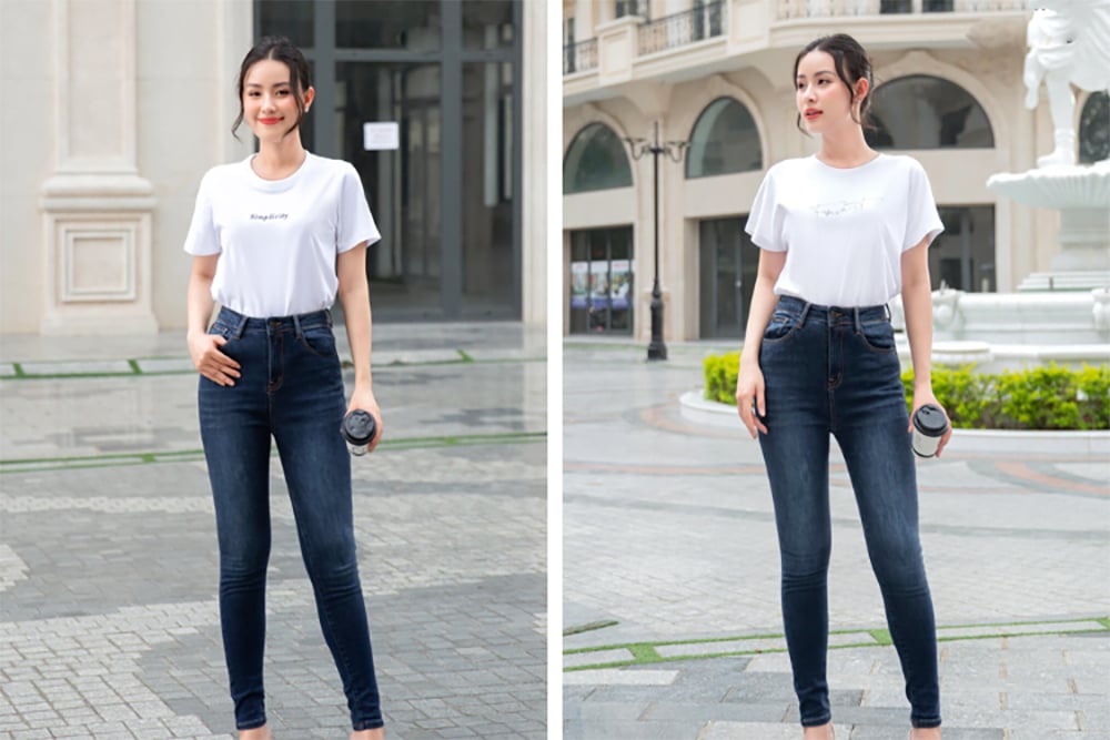 Áo phông nữ mặc cùng quần skinny