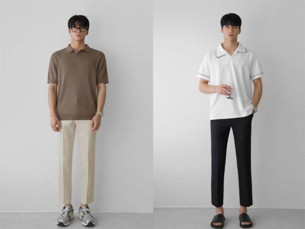 Áo polo mix cùng quần chinos