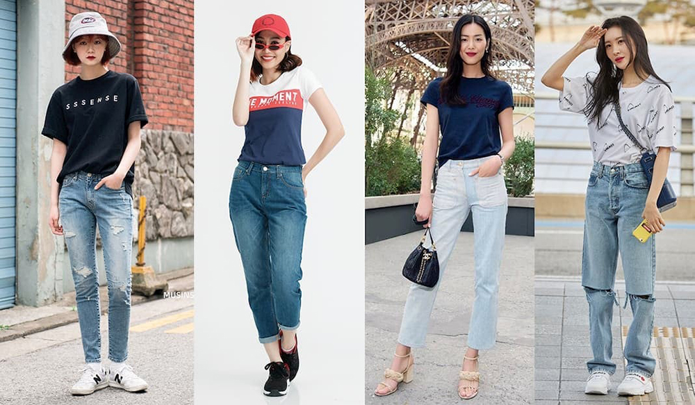Áo thun nữ mix cùng quần jean