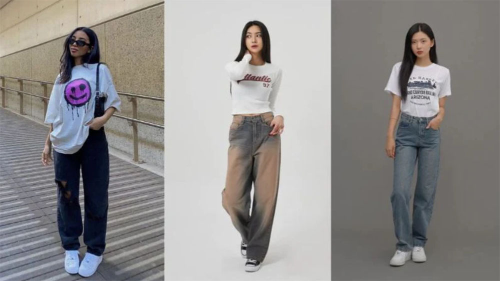 Áo thun + Quần jeans + Giày thể thao