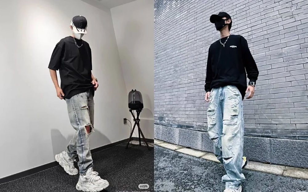 Mix áo shirt tay dài nam với quần jean rách rối