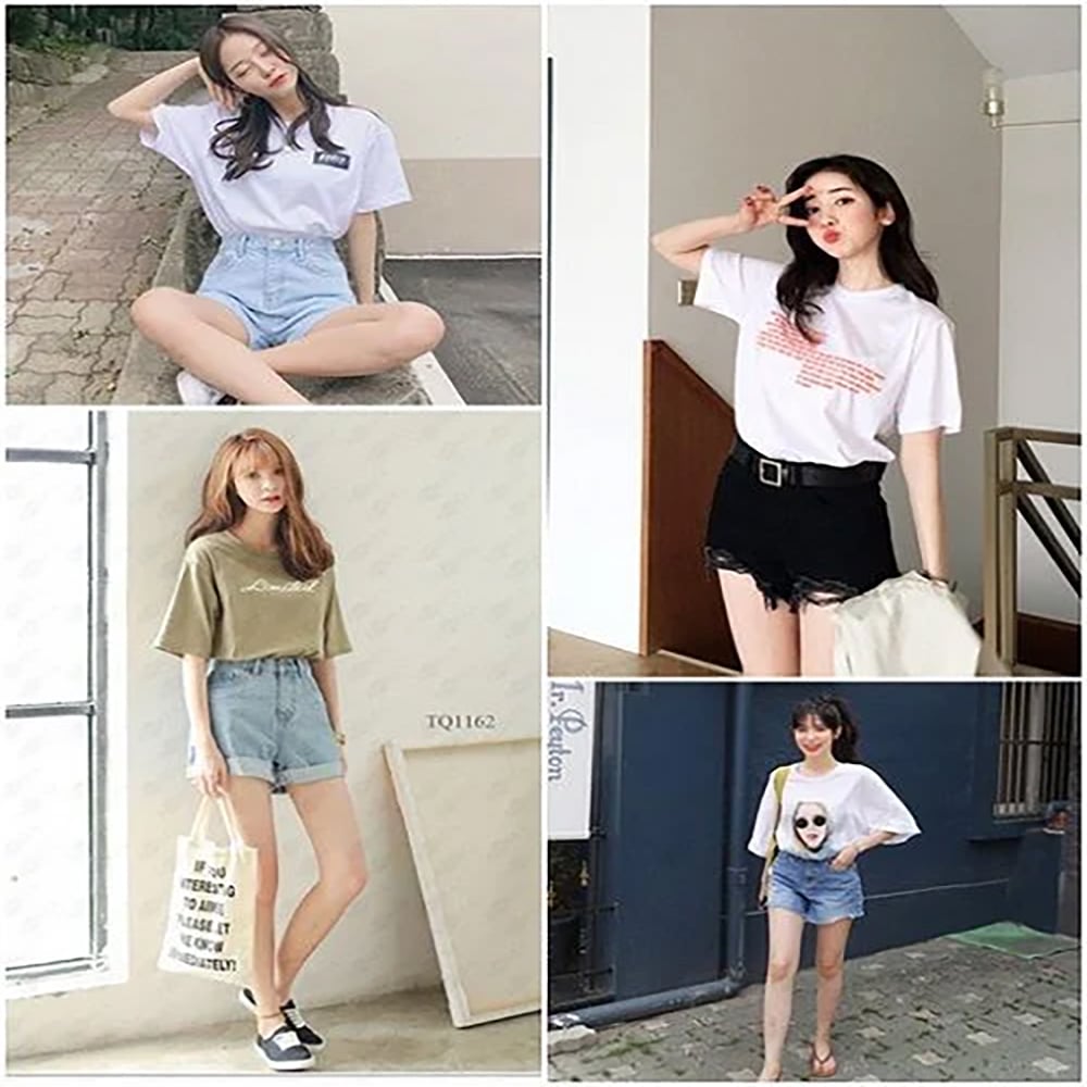 Mặc áo thun nữ với quần short năng động