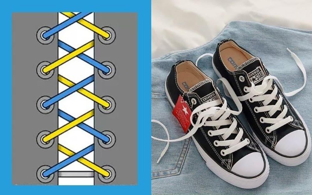 Cách buộc dây giày 5 lỗ kiểu xương cá