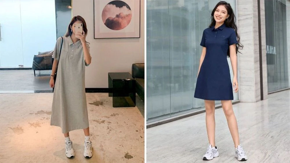Đầm suông + Giày thể thao