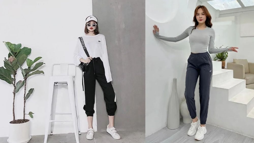 Giày trắng kết hợp quần jogger
