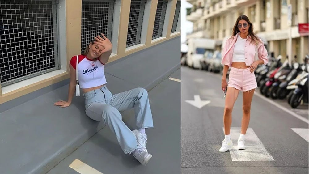 Giày trắng + Áo Croptop