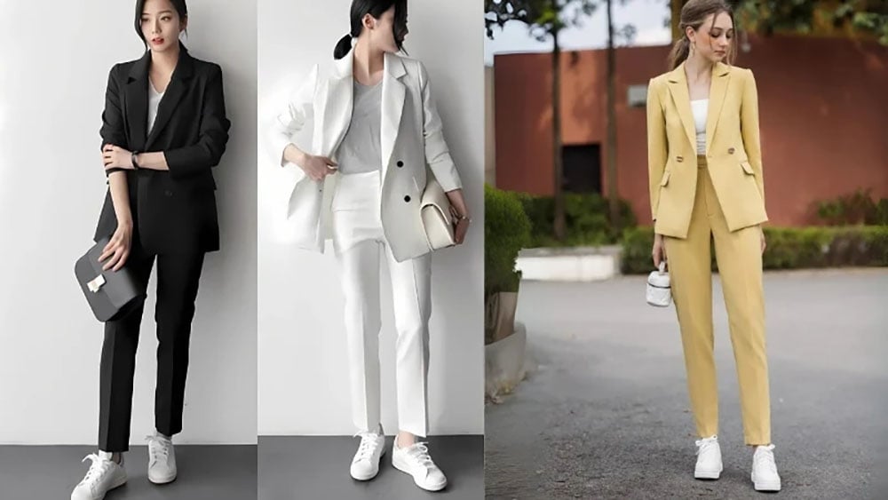 Giày trắng + Blazer + Áo thun