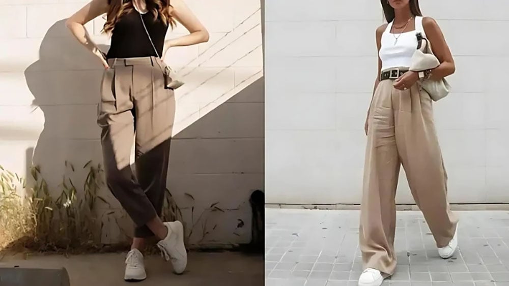Giày trắng phối với quần xếp ly