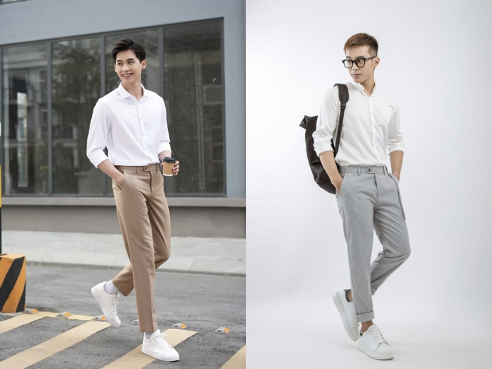 Cách phối đồ với giày trắng nam cùng quần tây