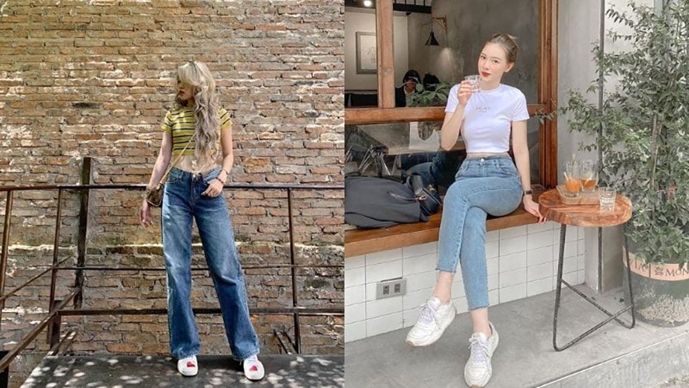 Mix giày trắng với quần jeans
