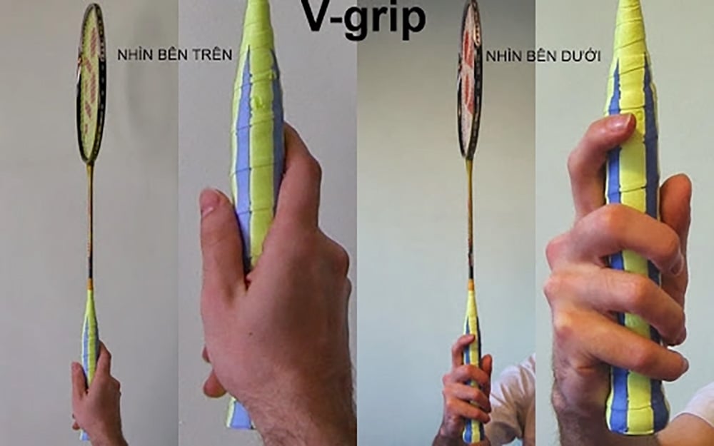 Cách cầm vợt cầu lông đúng kỹ thuật cho tay thuận (V-Grip)