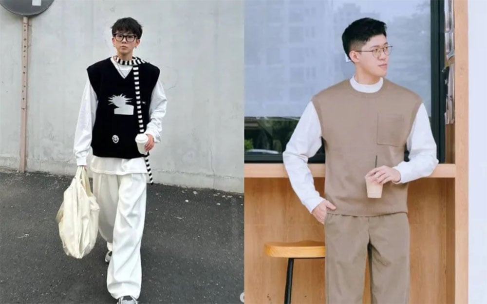 Phối áo phông tay dài nam với áo gile