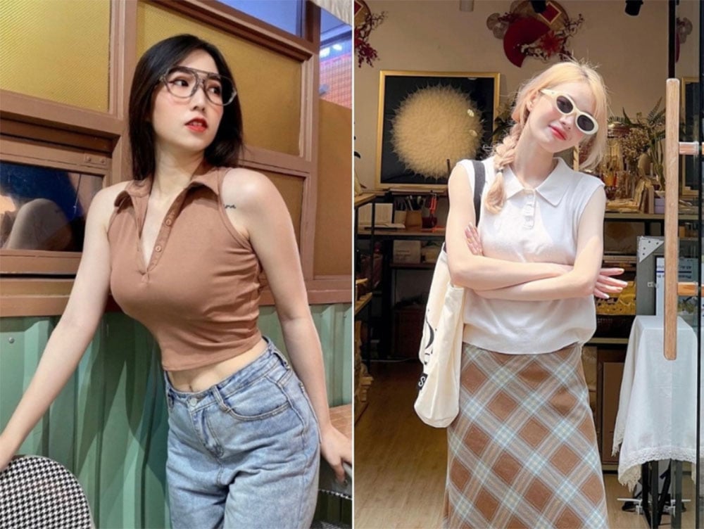 Phối áo polo sát nách với chân váy