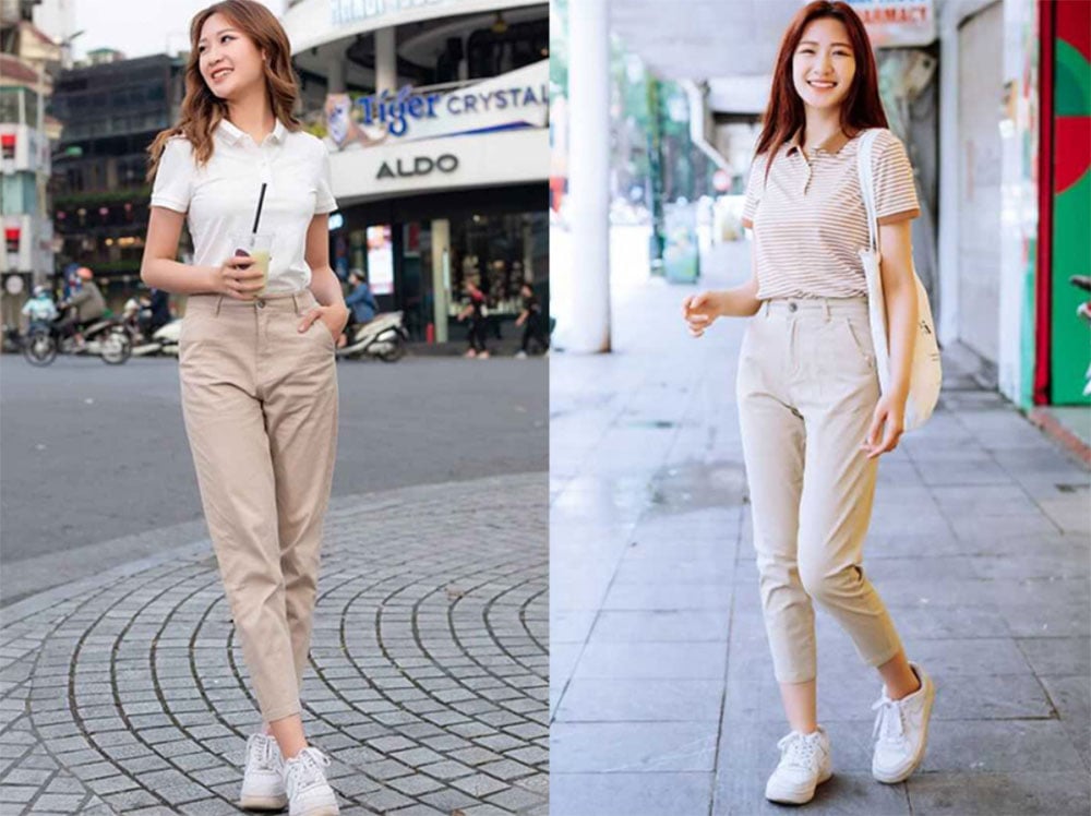 Phối áo polo nữ cùng quần baggy