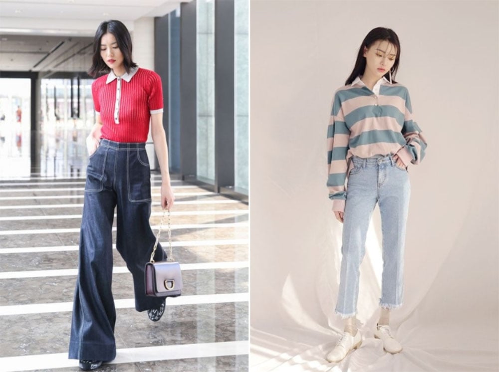 Phối áo polo nữ với quần jean