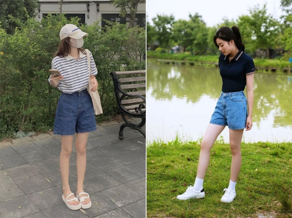 Phối áo polo với quần short jean