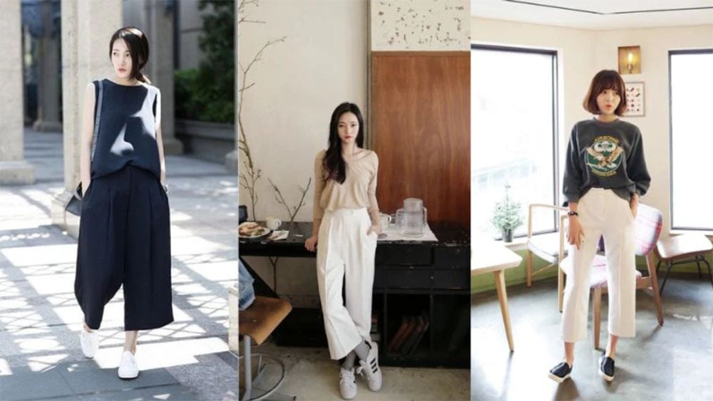 Quần culottes + Giày thể thao