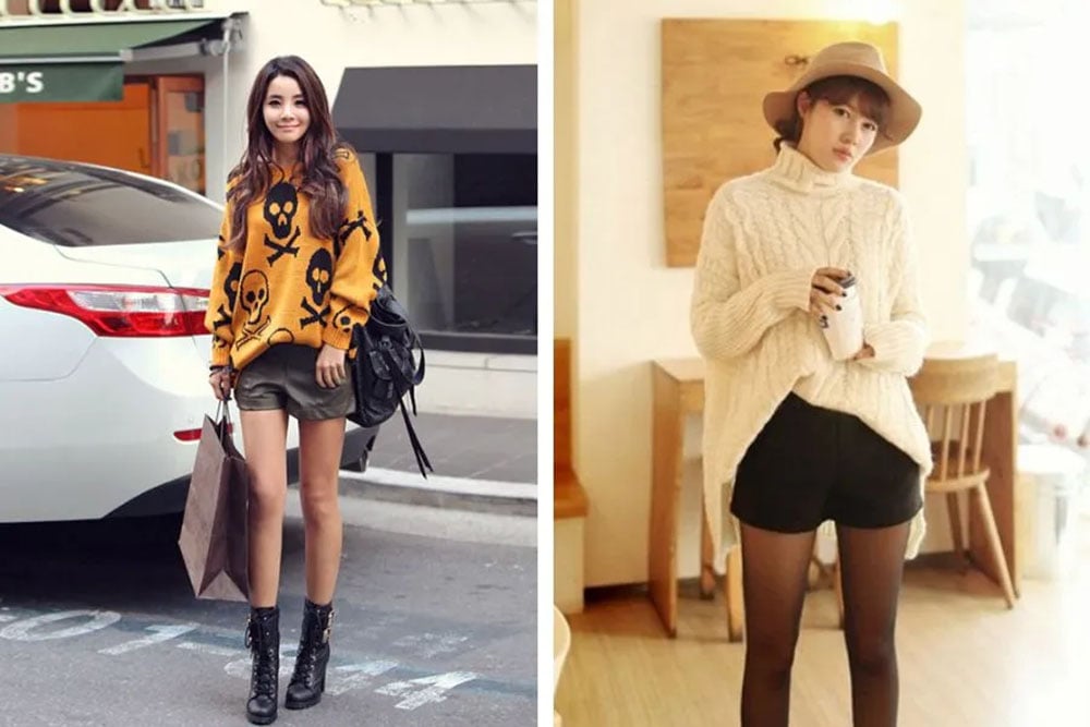 Quần short phối cùng áo len form rộng