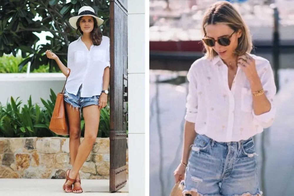 Thanh lịch và cá tính với quần short kết hợp áo sơ mi sơ vin