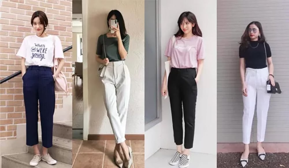 Mix áo thun nữ cùng quần tây thanh lịch