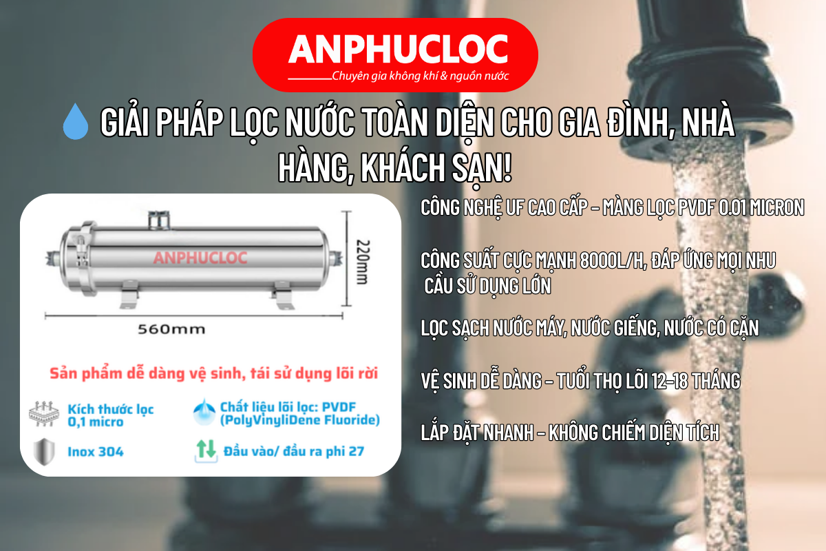 Bộ lọc đầu nguồn UF8000L – Công suất 8000L/h, giải pháp lọc nước sinh hoạt toàn diện cho gia đình và cơ sở kinh doanh