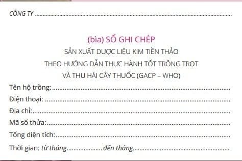 Bìa sổ ghi chép dược liệu Kim Tiền Thảo theo GACP-WHO