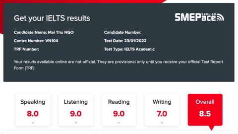 CHÀO ĐÓN CÔ NỮ SINH CÁN MỐC 8.5 IELTS TẠI SMEPACE