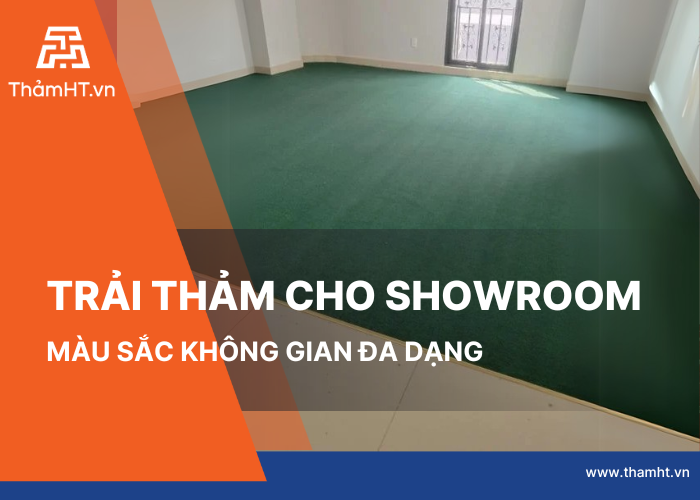 Thi công trải thảm Showroom 15m2 tông xanh lá lạ mắt