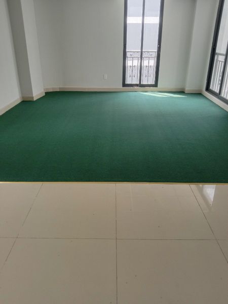 Thi công trải thảm Showroom 15m2 tông xanh lá lạ mắt