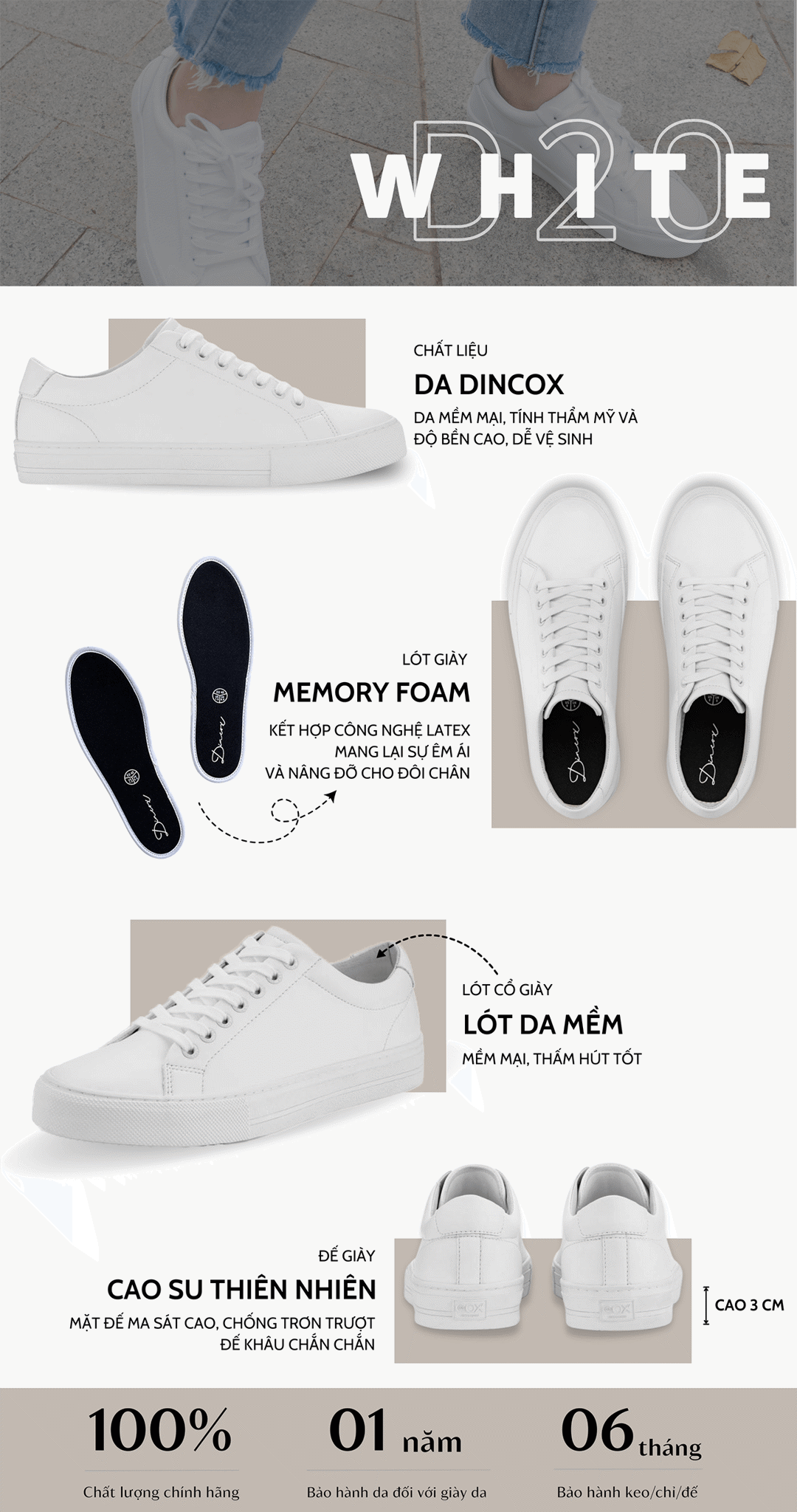 giày da cho nam nữ màu trắng D20 White Dincox Shoes