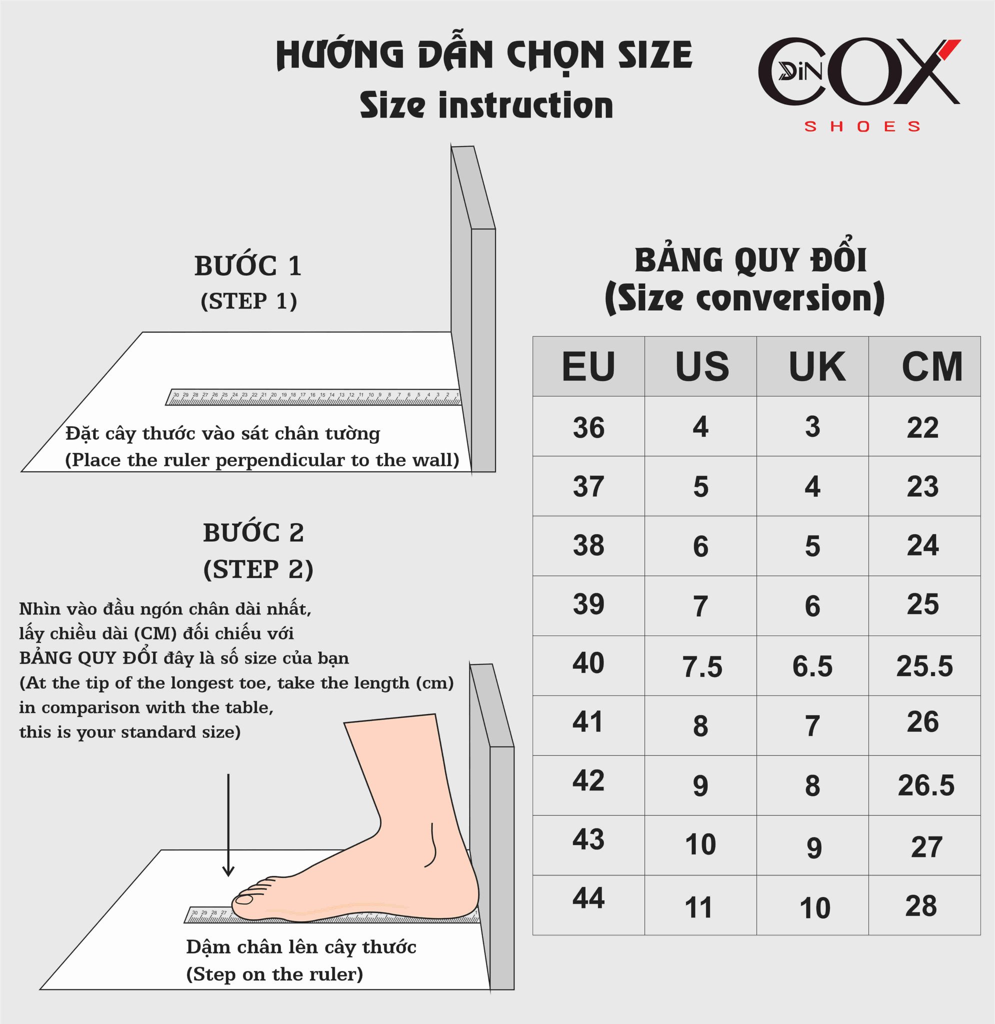 Hướng dẫn chọn size giày Dincox Shoes