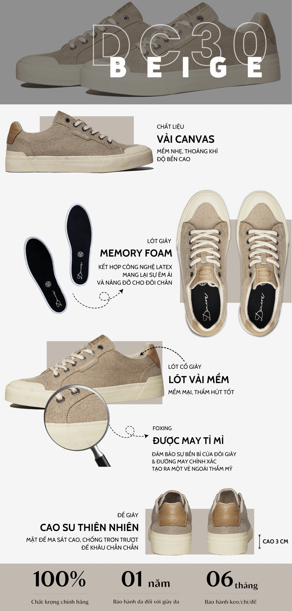 Mẫu giày vải nam màu BEIGE Dincox Shoes