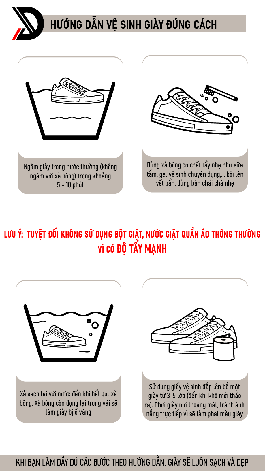 hướng dẫn giặt giày Dincox