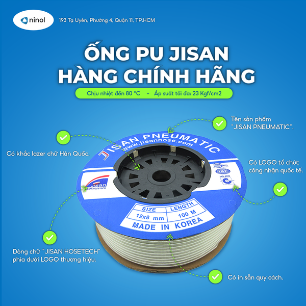 Nhận diện ống PU Jisan chính hãng hàn Quốc