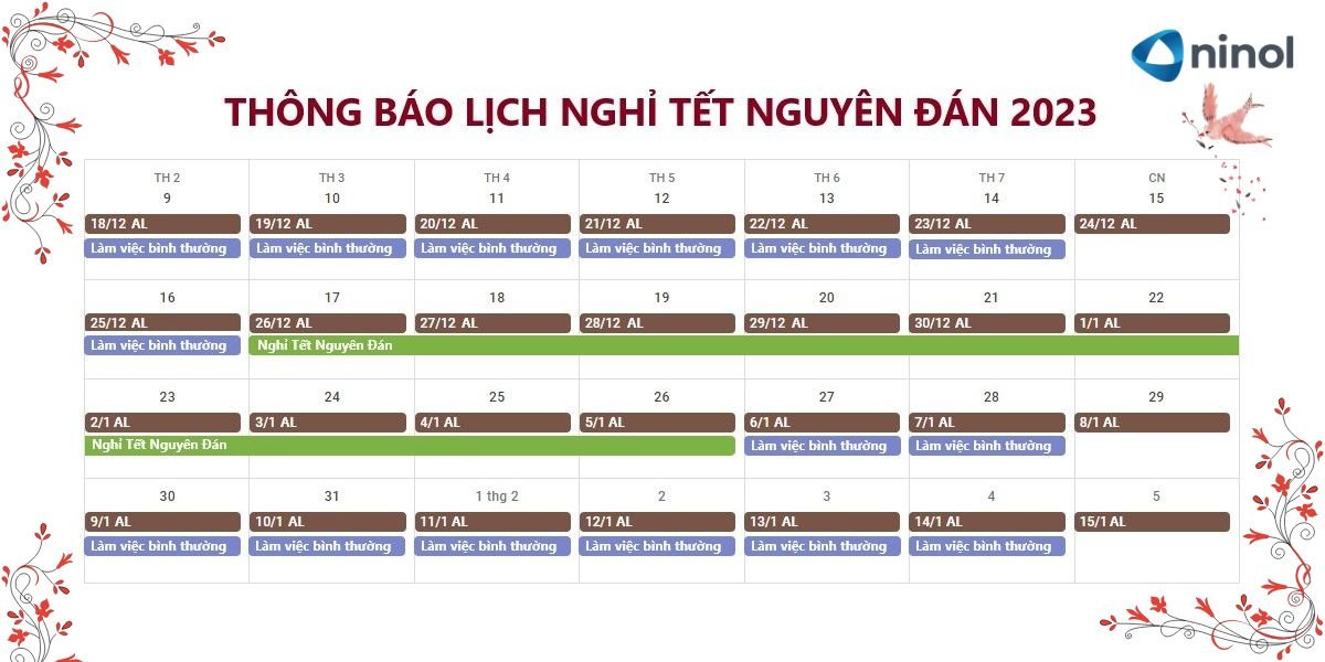 Lịch nghỉ Tết Nguyên đán 2023