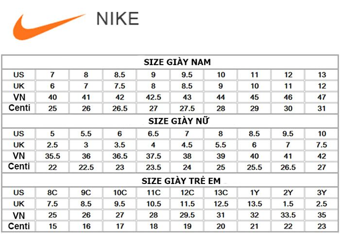 Size Guide - Bảng Quy Đổi Size Giày Chuẩn