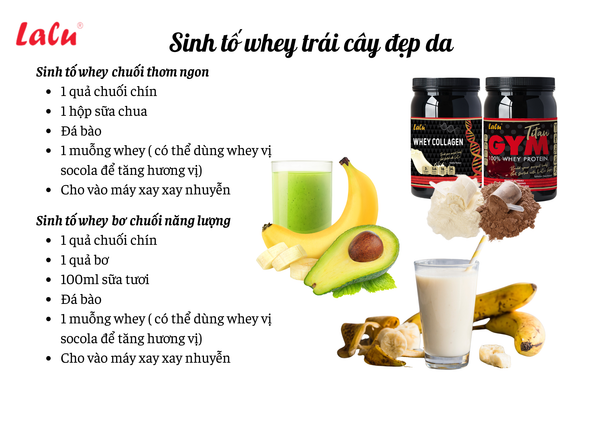 Sinh tố Lacu whey protein, Lacu whey collagen với trái cây đẹp da