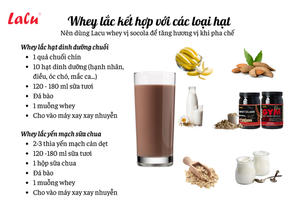 Pha Lacu whey protein, Lacu whey collagen với các loại hạt dinh dưỡng