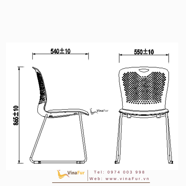 Kích thước ghế đào tạo chân thép HY-818B