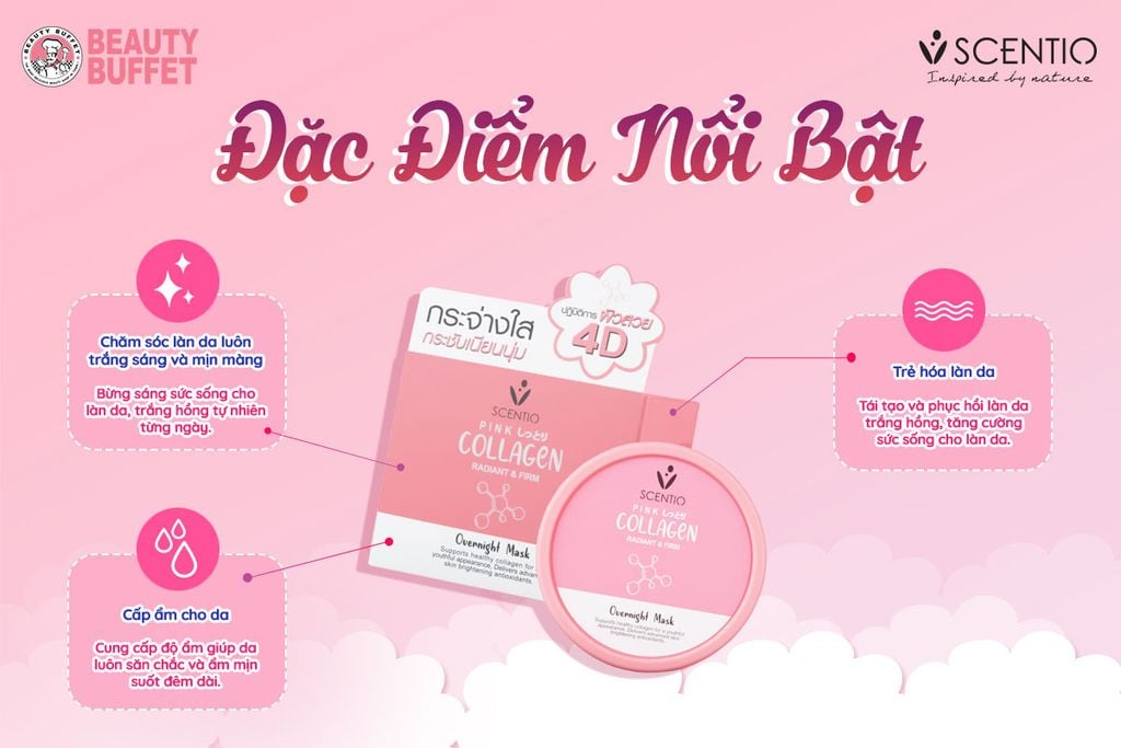 Mặt nạ ngủ dưỡng trắng Scentio Pink Collagen