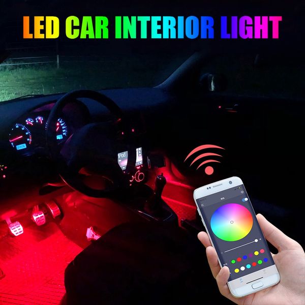 Bộ 4 dải Đèn LED 48 Bóng RGB Cổng tẩu sạc gắn gầm xe có Điều Khiển App điện thoại Trang Trí Nội Thất Xe Hơi đa chế độ