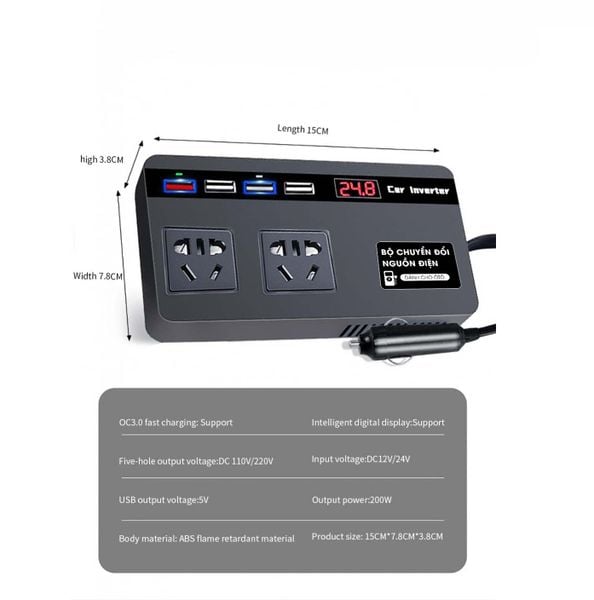 Biến tần đổi nguownf 12/24V sang 220V
