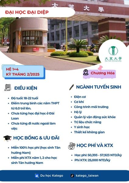 Đại học Đại Diệp tuyển sinh hệ 1+4 kỳ tháng 2/2025