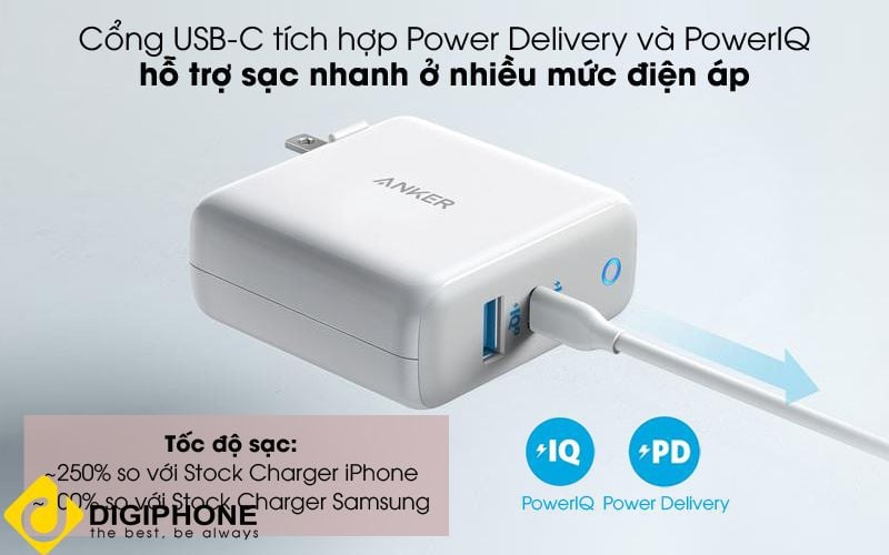 Cổng USB-C tích hợp Power Delivery và PowerIQ.