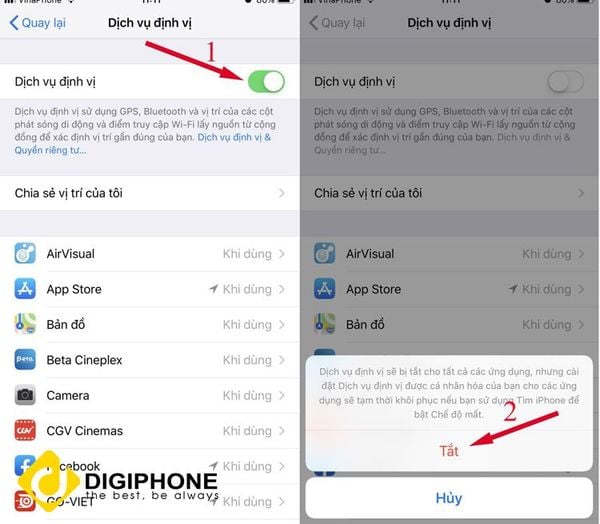 Tắt tính năng định vị